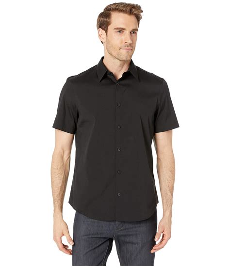 Calvin Klein Short Sleeve Stretch Cotton Shirt In Black For Men Lyst
