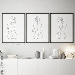 One Line Female Back Form Printable Set Of 3 Minimalist Nude Ass