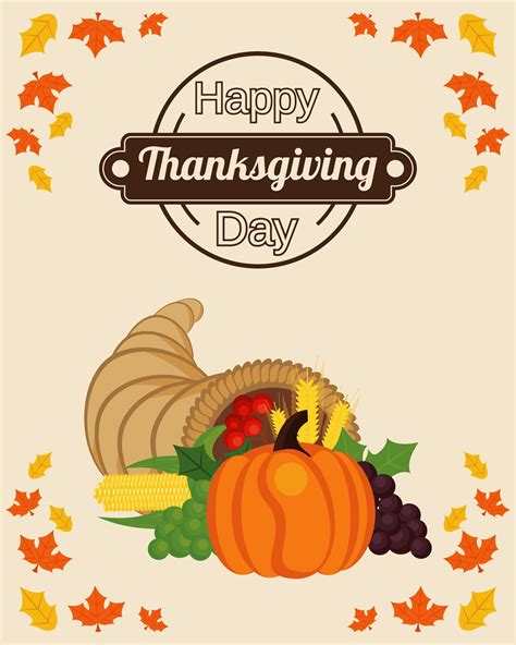 Happy Thanksgiving Day Poster With Pumpkin In Horn And Leafs 2468860
