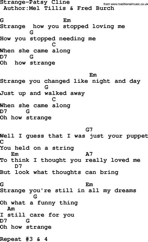 Country Musicstrange Patsy Cline Lyrics And Chords