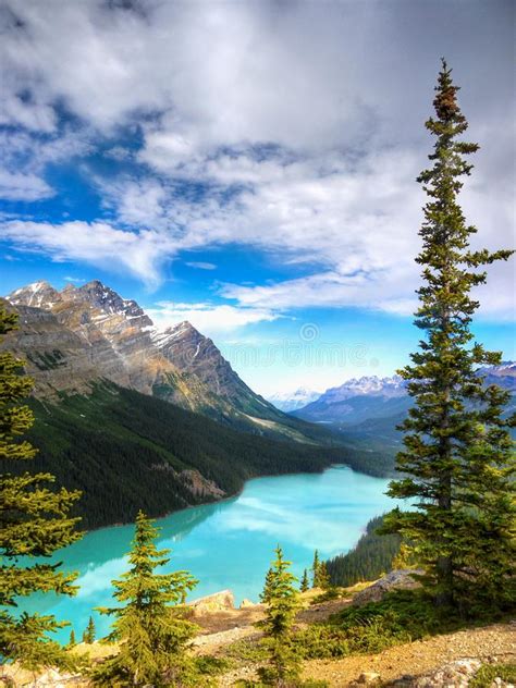 Rocky Mountains Moraine Lake In Banff National Park Of Canada Stock