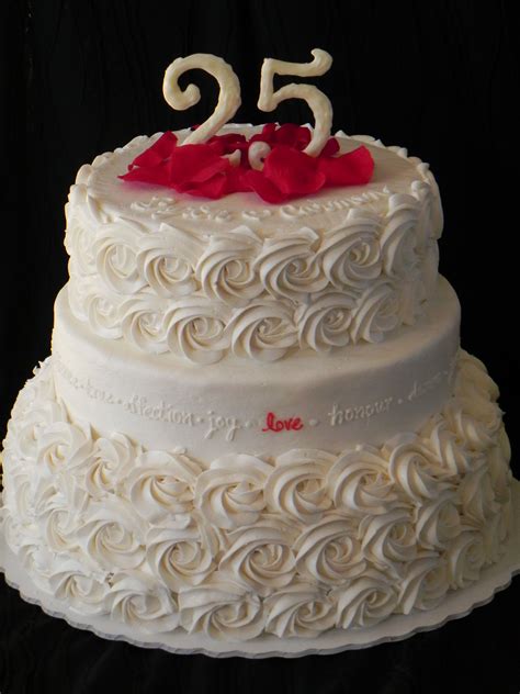 25th anniversary cake all white rosettes with a pop of red 25 anniversary cake 25th wedding