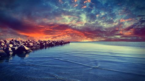 Wallpaper Sunlight Sunset Sea Bay Nature Shore Reflection Sky