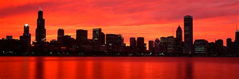 Chicago Skyline Red Sky Walls 360