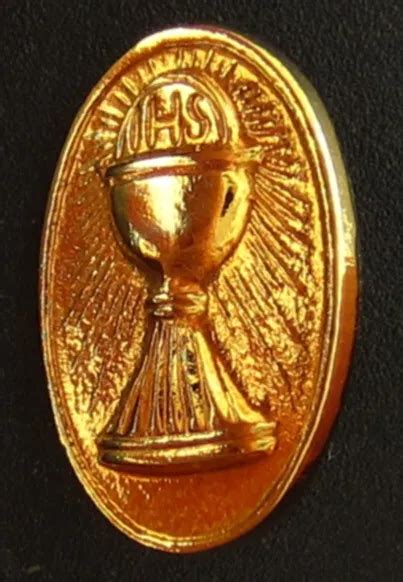 Vintage First Holy Communion Gold Tone Pin Religious Holy Catholic