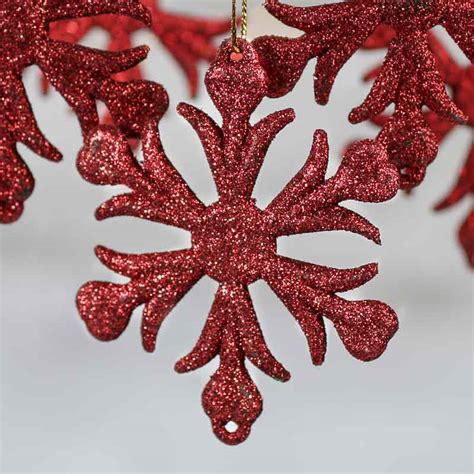 Red Glittered Snowflake Ornaments Snow Snowflakes Glitter