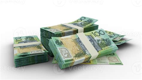 3d Stack Of 100 Australian Dollar Notes Isolated On Transparent