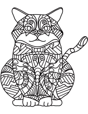 Cat and the hat coloring pages. Sitting Cat Zentangle coloring page | Free Printable ...