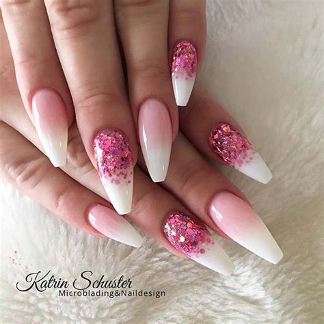 Get A Glamorous Look With Pink And White Glitter Ombre Nails Try It Now
