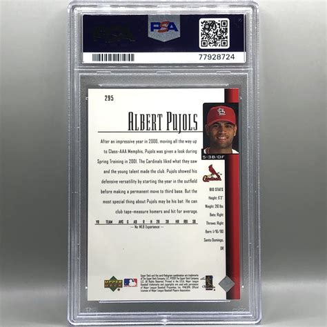 2001 Albert Pujols Upper Deck 295 Rookie Card Rc Psa 10 Ebay