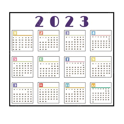 2023 Calendário Multicolor Simples Quadrado Geométrico Anual Calendário