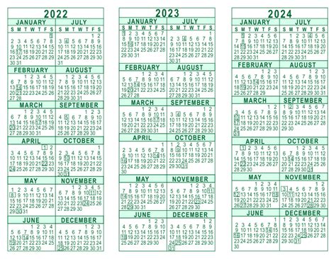 3 Year Calendar 2022 To 2024 Printable