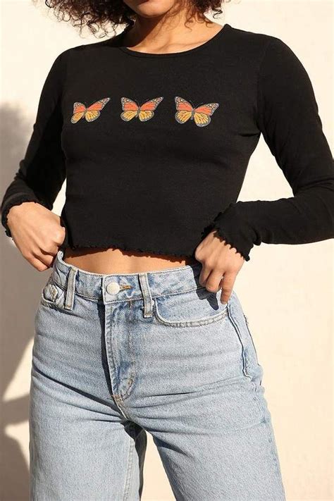 Truly Madly Deeply Butterfly Cropped Long Sleeve Tee Clothes Long