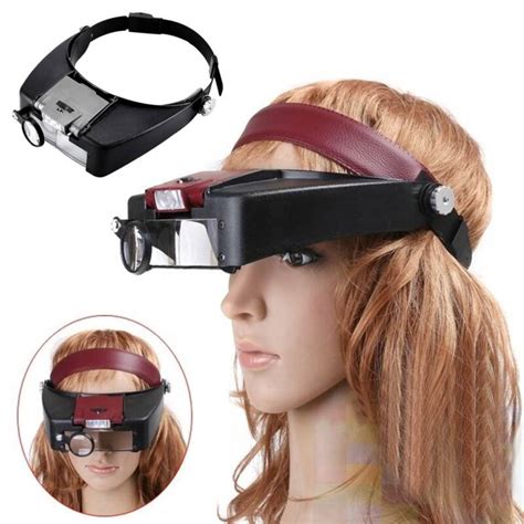 Magnifying Glass Headset Led Light Head Headband 10x Magnifier Loupe