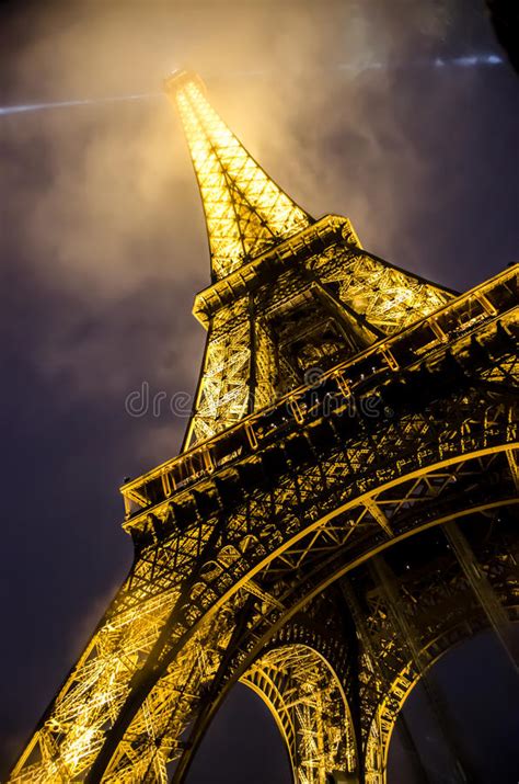 Paris France Eiffel Tower Tourism Rain And Lgiht Editorial Stock