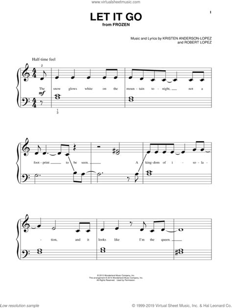 Let It Go From Frozen Sheet Music For Piano Solo Big Note Book