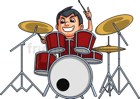 Kid Playing Drums Cartoon Clipart Vector Friendlystock