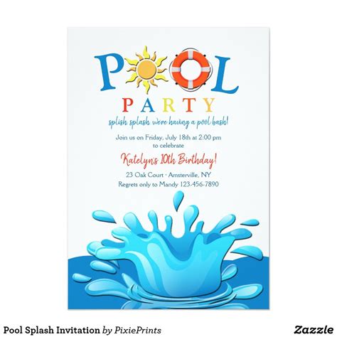 Pool Splash Invitation Invitations Birthday Invitations