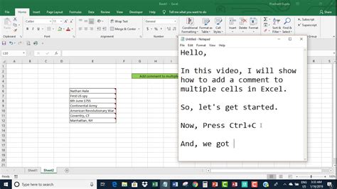 Add Comment To Multiple Cells In Excel Youtube