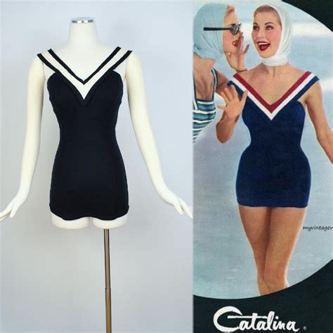 Vintage 50s Catalina Swimsuit 1950s Black Orlon Cable Knit Etsy