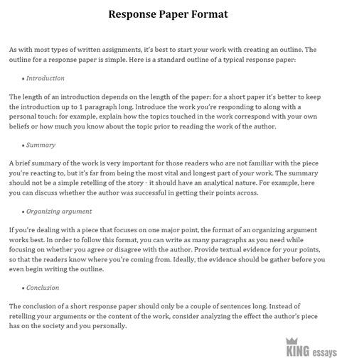 Below is a collection of strong (and exceptionally strong) response papers from students. How to Write a Response Paper Guidelines with Examples