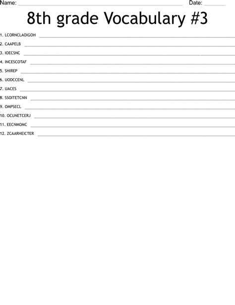 8th Grade Vocabulary 3 Word Scramble Wordmint