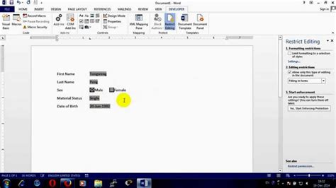 How To Create Fillable Form In Ms Word 2013 Youtube