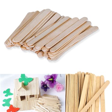 100 Pcs Natural Wood Popsicle Sticks Wooden Craft Sticks Wax 4 12 X 3