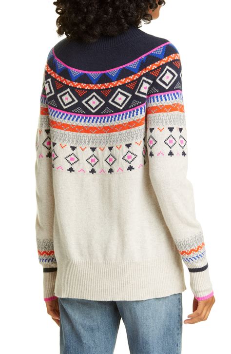 Autumn Cashmere Mock Neck Fair Isle Cashmere Sweater In Blue Lyst