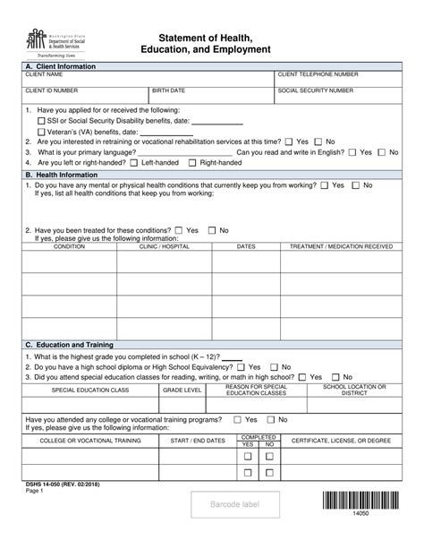 Dshs Form 14 050 Fill Out Sign Online And Download Printable Pdf