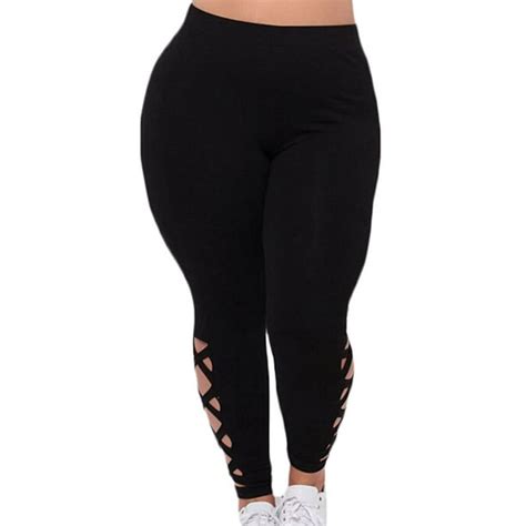 Pudcoco Pudcoco Womens Black Leggings Plus Size Spandex Curvy Pants Solid New Soft Walmart