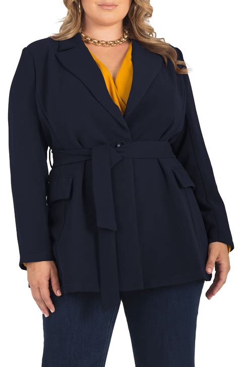 Plus Size Womens Standards And Practices Gina Belted Crepe Blazer Size