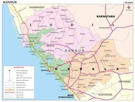 The indian state of kerala borders with the states of tamil nadu on the south and east, karnataka on the north and the arabian sea coastline on the west. Kannur District Map, Kerala District Map with important places of Kannur @ NewKerala.Com, India