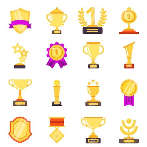 Símbolos De Troféu Realização Premia Medalhas Com Fitas Para