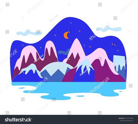 Cartoon Evening Landscape Vector Landscape Mountains Stock Vector