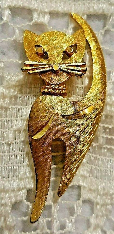 Vintage Mamselle Gold Tone Cat Brooch Pin Mamselle Cat Brooch Brooch Silver Brooch Pin