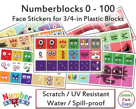Numberblocks 0 100 Face And Body Stickers Waterproof Etsy Singapore