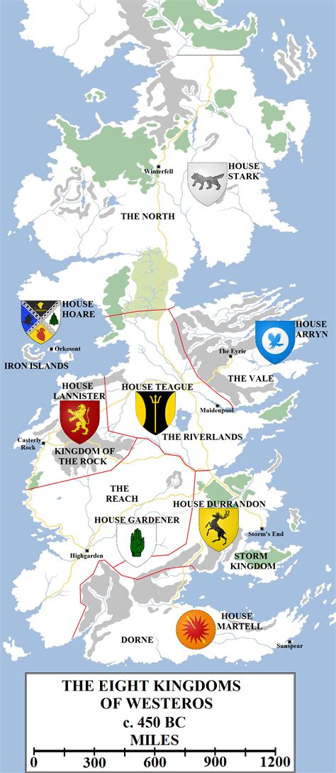 Map Of The Seven Kingdoms Of Westeros Game Of Thrones