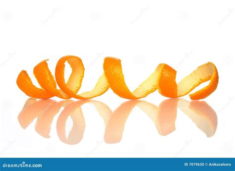 Orange Peel Twisted Into A Horizontal Spiral On A White Isolated