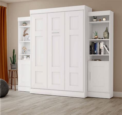 Edge By Bestar Full Wall Bed W Two 21 Storage Units In White Bestar