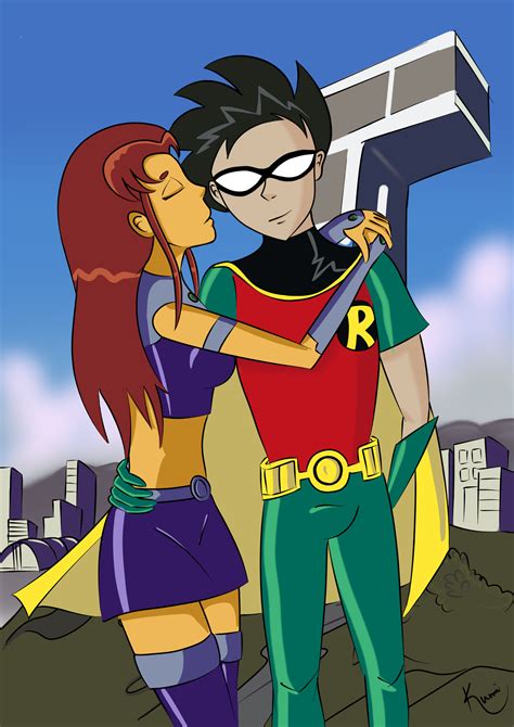 Robin And Starfire Playful Kiss By Kumi Kirkland On Deviantart