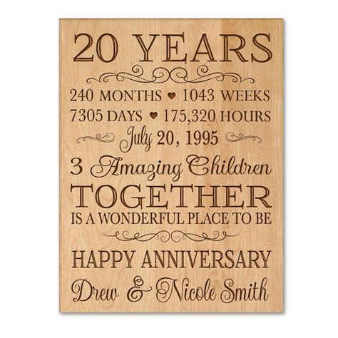 Finding the right gift for your husband on any anniversary can be challenging, but when it's a milestone year like your 20th, you may want to step it up a notch. Personalized 20th anniversary gift for him,20 year wedding ...