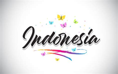 Indonesia Handwritten Vector Word Text With Butterflies And Colorful