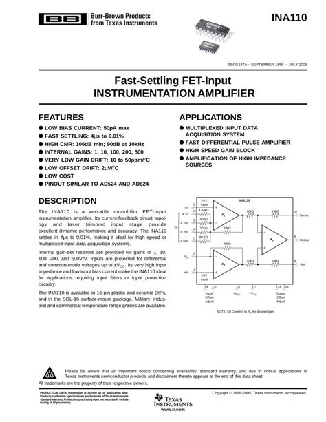 Pdf Ina110 Instrumentation Amplifier Dokumentips