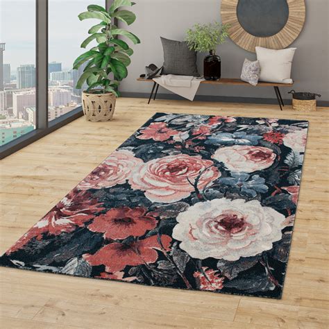 Läufer in der farbe rosa/ beige mit blumen muster wurde nicht. Wohnzimmer Teppich Kurzflor Modernes Blumen Design Boho ...