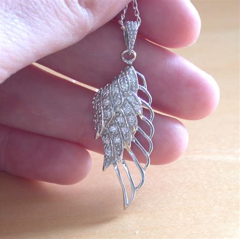 925 Angel Wing Pendant And 18sterling Silver Chainsilver Crystal Angel