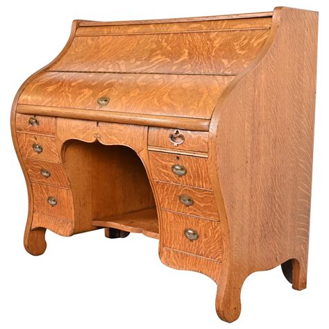 Angus William And Co Of London Antique Tambour Roll Top Oak Desk For