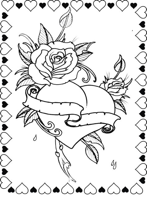 beautiful designs of hearts and roses coloring page