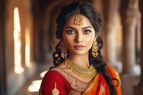 Premium Ai Image A Lovely Indian Lady Showcases Her Elegance Through Her Sari