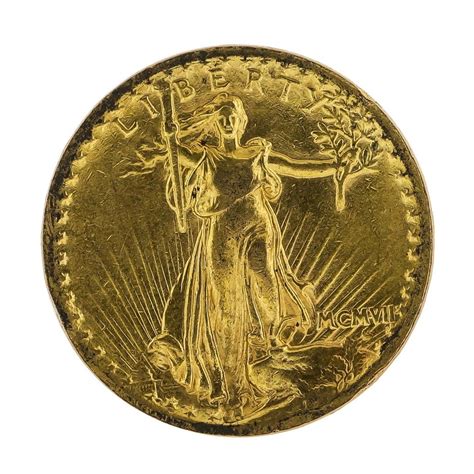 1907 20 High Relief St Gaudens Double Eagle Gold Coin Flat Rim
